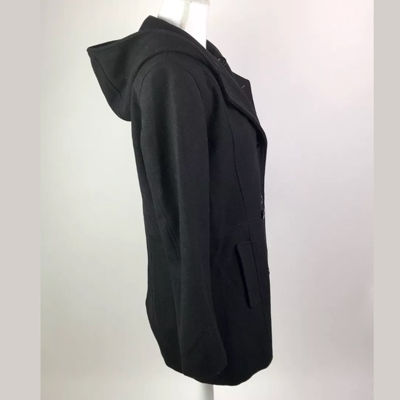 Black Hooded Pea Coat Women’s Small - Picture 3 of 8